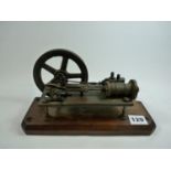 19thC Brass Stationary Engine on Wooden Base