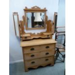 Edwardian Arts & Crafts style Satinwood dressing chest with mirror back and drop handles