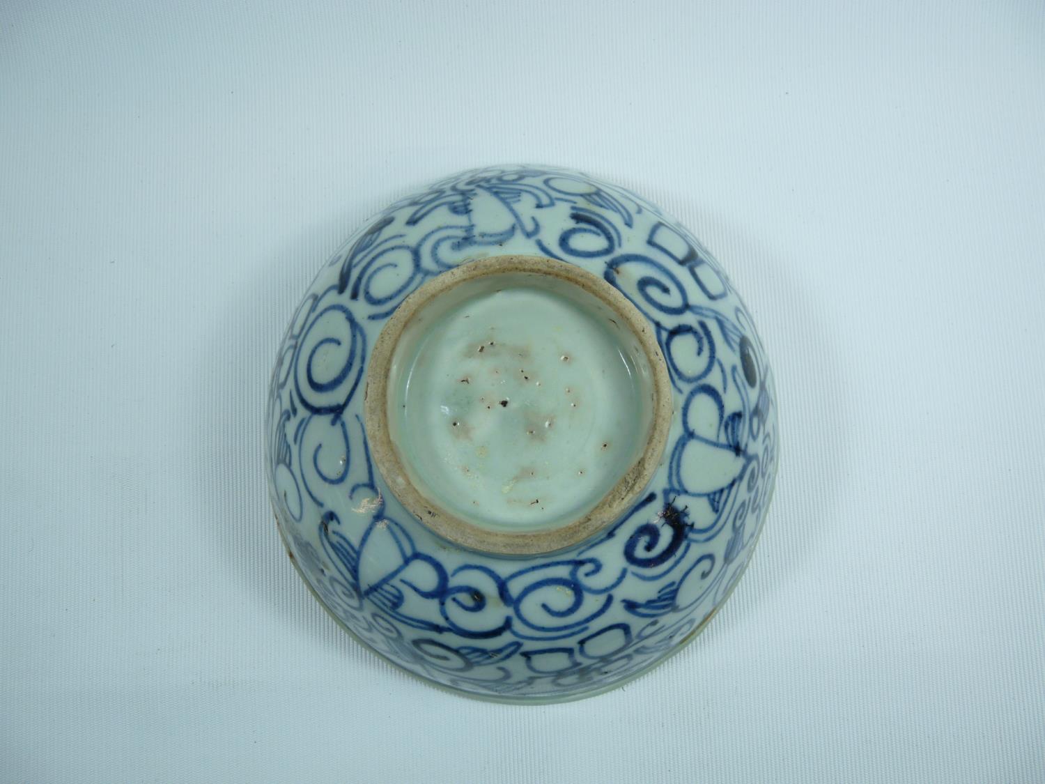 15thC Chinese Provincial Ming Dynasty Bowl with Blue Under-glaze floral decoration, 16.5cm in - Image 3 of 3