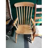 Elm slat back Elbow chair on turned legs