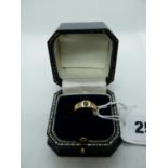 Ladies Edwardian 18ct Yellow Gold Ring Set with Singular Sapphire flanked by Diamonds, 3.25g total