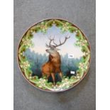 19thC German Charger decorated with Red Deer within Mistletoe decoration, 39cm in Diameter