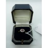Oval 9ct Gold Edwardian Style Ring with Rub-over set oval Ruby surrounded by Rub-over set