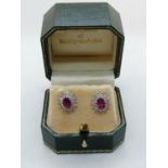 Pair of Good Quality Ladies Diamond & Ruby cluster earrings, 0.50ct Diamond and 1.5ct total Ruby