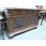 19thC Style Walnut carved sideboard with panel doors and bun feet