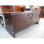 19thC Large Continental Fruit wood coffer with cast iron lock fitting