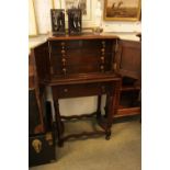 1920s Oak Cutlery Stand with drop handles with fitted interior