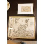 Framed 'A New Map of the North Part of Scotland' by Andrew Johnston and a Street Map of Huntingdon