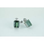 Pair of High Quality Ladies 18ct White Gold Green Rectangular Tourmaline set earrings surmounted