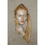 Large Leonardi 1930s Art Deco Painted plaster Mask Rd 825795 Wall Mask 55cm in Length