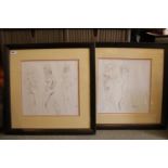 Pair of Peter Collins Pencil Sketches of Nudes date 1977. 38 x 38cm.