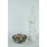 Mid 20thC Blanc-de-chine Guan Yin figurine and a Japanese Meiji period Kutani lidded bowl, 1868 -