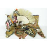 Collection of 20thC assorted Ethnographic items inc. Embroidered wedding hanging, Straw and shell