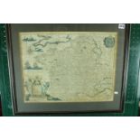 Framed Map of France by Henrico Hondio, mounted and framed. 50 x 38cm.