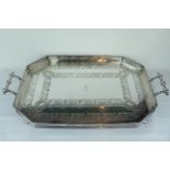Large 19thC Silver plated two handled galleried tray with Hinchinbrooke Family Crest, 61cm in Length
