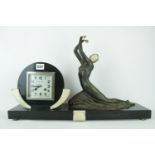 Good Quality 1930s Art Deco Clock by Dubrez - Croc Carhaix with mounted bronze dancer, applied white