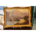 Douglas Falconer (1913-2004 Scottish), 'Loch Clair', Oil on Board in Gilt Gesso Frame. 24 x 17cm.