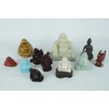 Collection of assorted Buddha figures inc Turquoise, White Soapstone, Ivory etc (10) and a Small