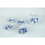 Meissen Blue Onion pattern Cream Jug and 4 Meissen Leaf salts. Condition - Broken handle to Salt