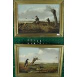 Pair of Early 19thC Oil on Canvas Shooting scenes, unsigned. 32 x 21cm