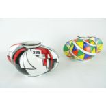 2 Limited Edition Brian Wood Ceramic Artist Orb Vases 'Parade' 23 of 50 and 'Carnival' 23 of 50 with