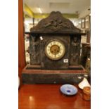 Very Large Victorian Belgian Slate and Italian Marble Mantel clock with numeral dial and applied