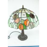 20thC Tiffany Style Leaded table light on metal base