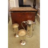 Vintage White Metal Communion set C.1900 comprising of Jug, 2 Goblets, 3 Offerings pouches and bread