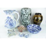 Collection of assorted Art Pottery and ceramics inc. Large Masons Blue & White transfer printed Wash