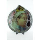 1897 queen Victoria jubilee stained glass leaded circular panel depicting the Queen Victoria, 34.5cm