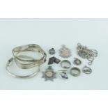 Collection of Edwardian and later Silver Jewellery inc. Bangles, Watch Fobs etc