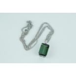 Fine Ladies 18ct White Gold Set Rectangular Green Tourmaline with Diamond Set hoop on Multi link