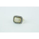 Early 19thC Georgian gents Mourning seed pearl set rectangular ring with woven plaited hair, 8g