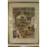 Good quality framed and mounted watercolour of the interior of Woodlands Manor, Mere, Wilts by