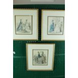 Set of 3 French Fashion prints mounted and framed