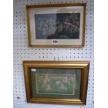 2 Persian watercolours of Camel Polo and a Warrior group both framed an mounted