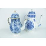 2 Early 19thC Pearlware transfer printed teapots with lids