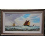T J Edwards Original Oil of Sailing Boats. T J Edwards oil painting of sailing boats. Signed lower