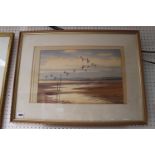 WINSTON MEGORAN FRSA 1913 - 1971, framed watercolour of Geese in Flight, 41 x 28cm