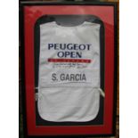 Sergio Garcia's caddy bib from his first ever professional golf tournament the 1999 Peugeot Open