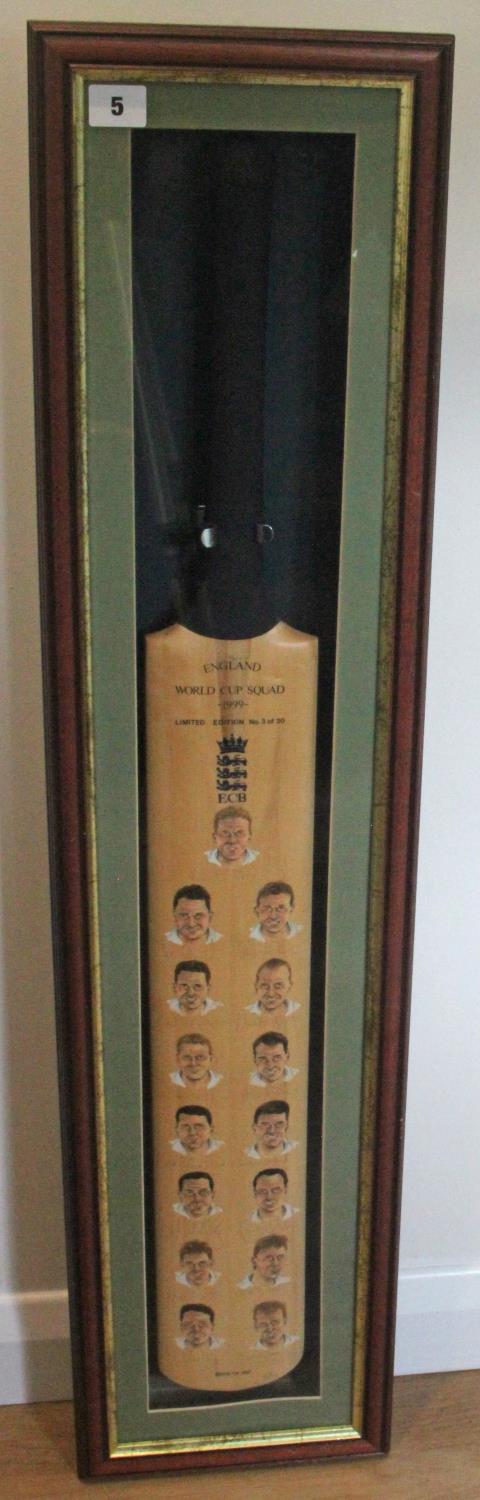 A limited edition of 20 (this numbered 3) hand painted images on a full size cricket bat of the