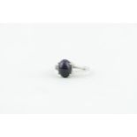 Interesting 9ct White Gold Cabochon Silver stone claw set ring, 4.2g. Size N