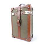 Ralph Lauren Double Wine caddy of Canvas Green case bound by Tobacco Leather strapping with brass