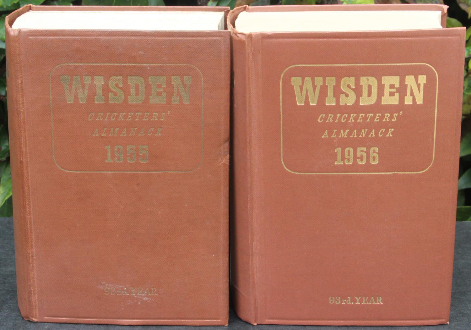 Wisden Almanacks 1955 & 1956 Hardback Brown Boards Very Good Condition (2) - Image 2 of 2