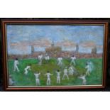 England Test Team in India Original Acrylic 1977 by G Don Smith. Smith a London artist exhibited