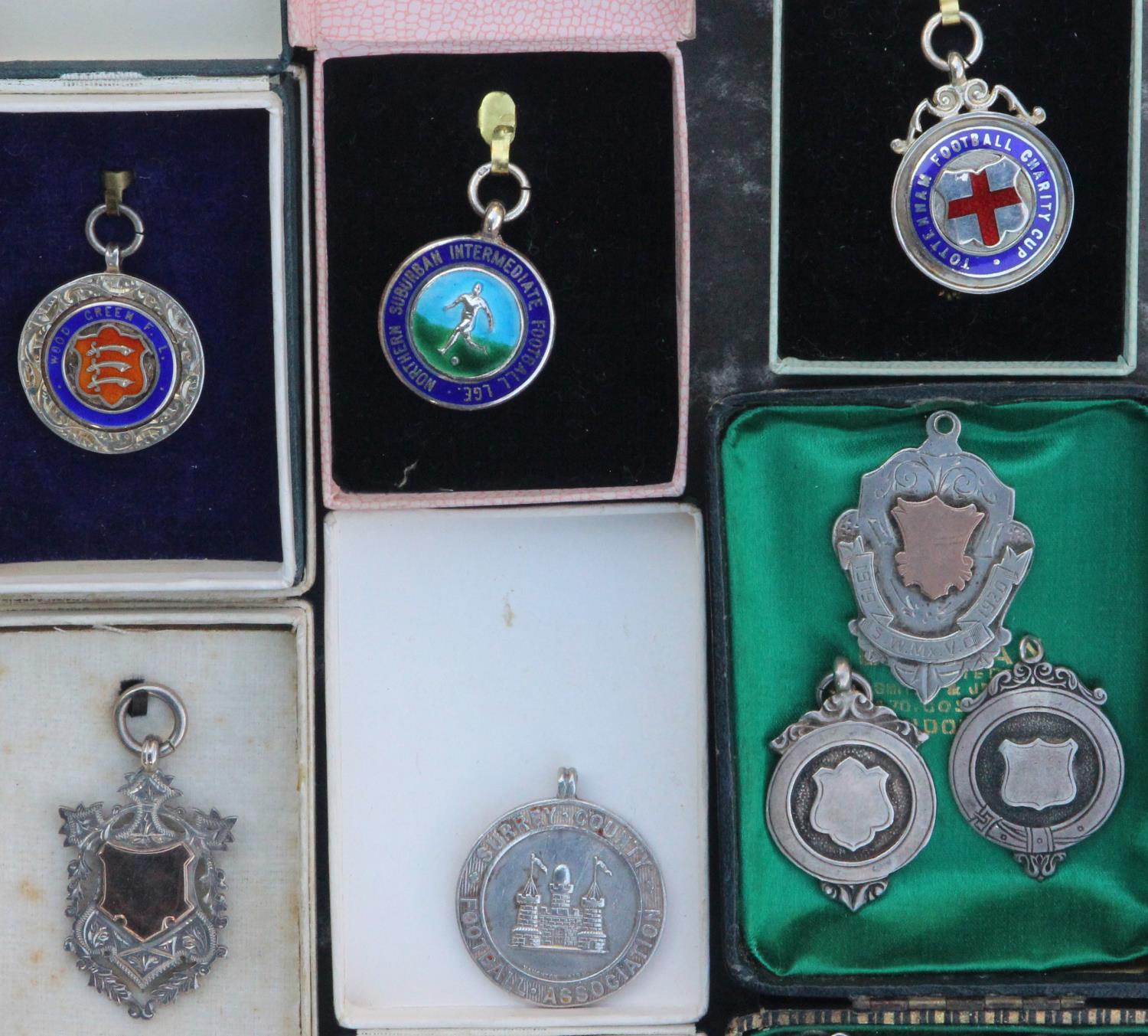 Eighteen Silver and Enamel Medals From 1930's Onwards Many in Original Box: Burnham & District - Image 3 of 3