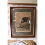 Oak framed and mounted Engraving of a Hunting scene Richard Ansdell, 24 x 30cm