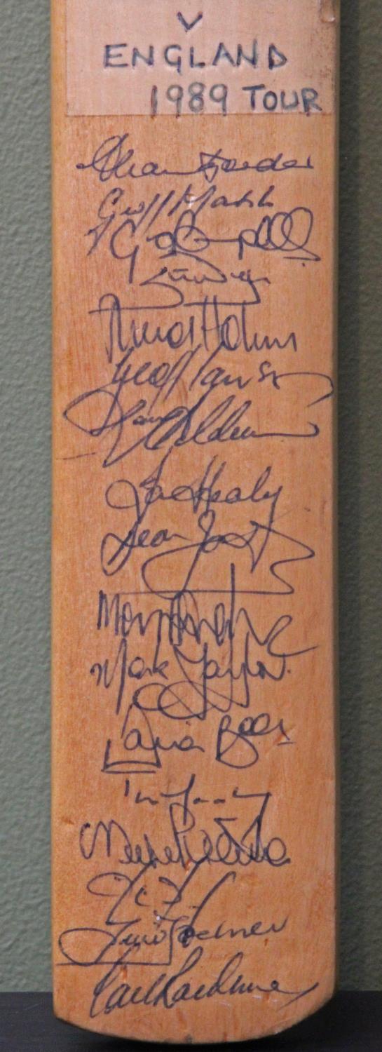 Minature cricket bat personally signed by the Australian Ashes squad in 1989. Signed by Border, - Image 2 of 2