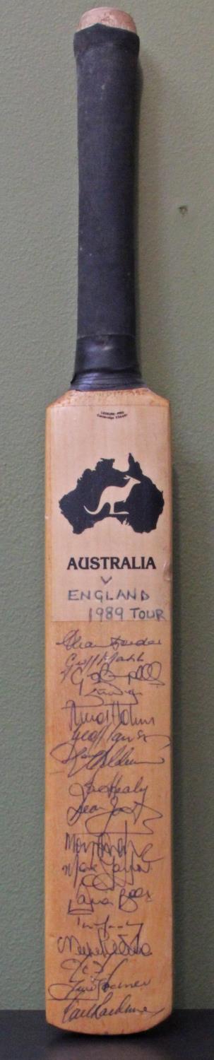 Minature cricket bat personally signed by the Australian Ashes squad in 1989. Signed by Border,