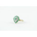 20thC Ladies 9ct Gold Emerald and Diamond Set Teardrop cluster ring 3.5g total weight, Size P
